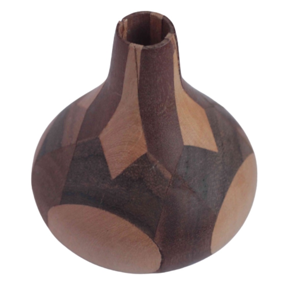 Parquetry Vase Pot Wood Cut Handmade Intricate Artisan